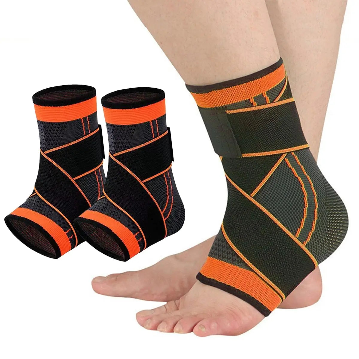 UGEM 2-Pack Copper Ion Adjustable Ankle Support Brace for Men & Women - Breathable Fabric Compression Sleeve Leg,Ankle Protectionmulti-Size Secure Hold Sprain Aid for Sports Recover