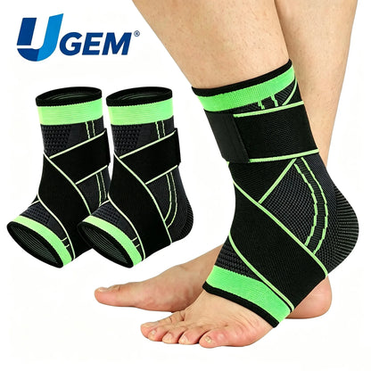 UGEM 2-Pack Copper Ion Adjustable Ankle Support Brace for Men & Women - Breathable Fabric Compression Sleeve Leg,Ankle Protectionmulti-Size Secure Hold Sprain Aid for Sports Recover